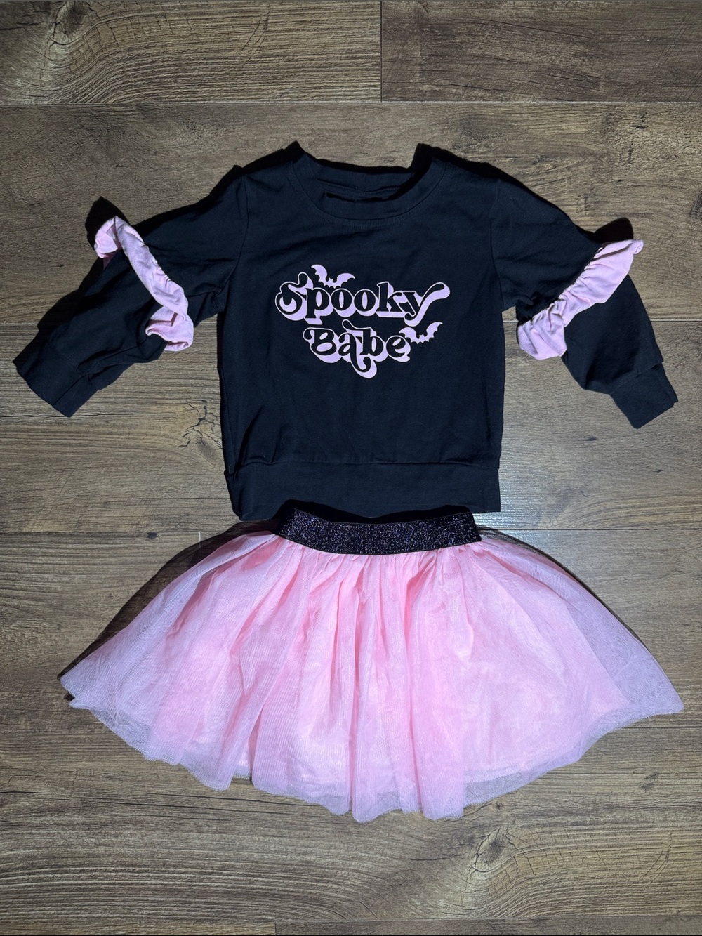 Spooky Babe Halloween 2-Piece Outfit Set Black Pink Tutu -Size Youth Small